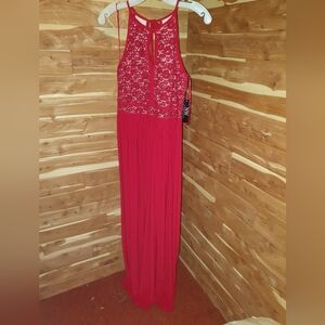 Night Way Collections Red Lace Halter Maxi Dress